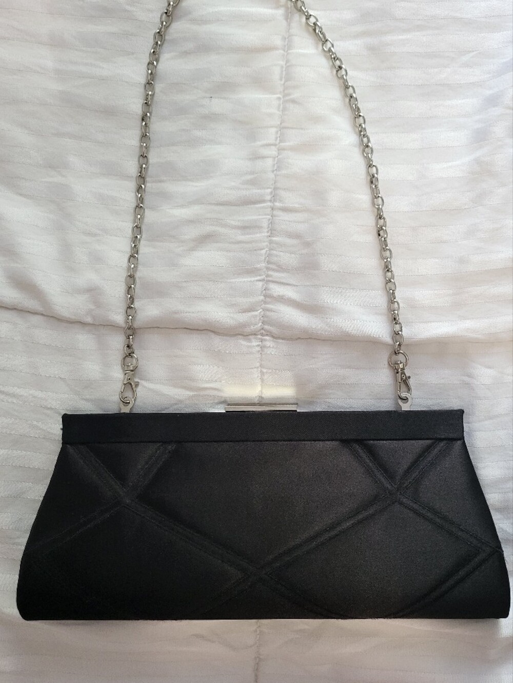 Black Quilted Satin Chain-Handle Handbag